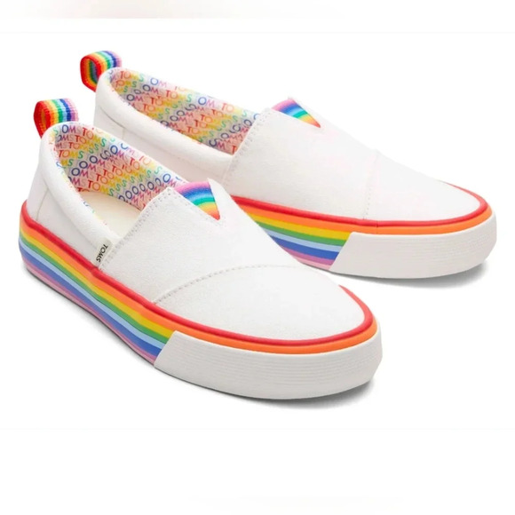 Toms Shoes - Tom's	 Women's Alpargata Fenix Slip-On White w/ Rainbow Stripes Sz 10 VGUC
